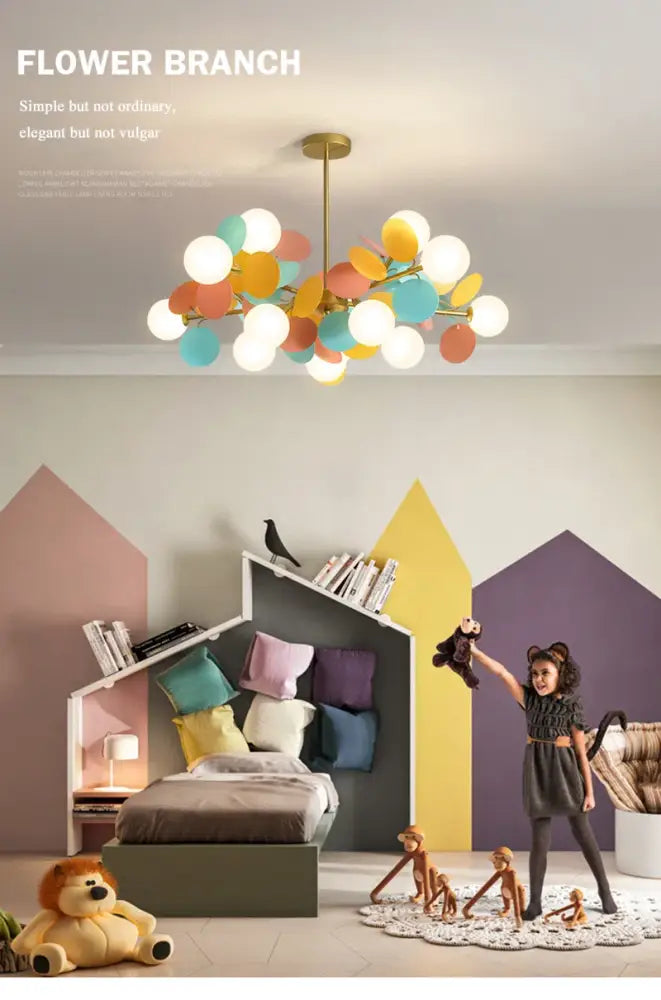 Modern brass colorful led branch chandelier living room light