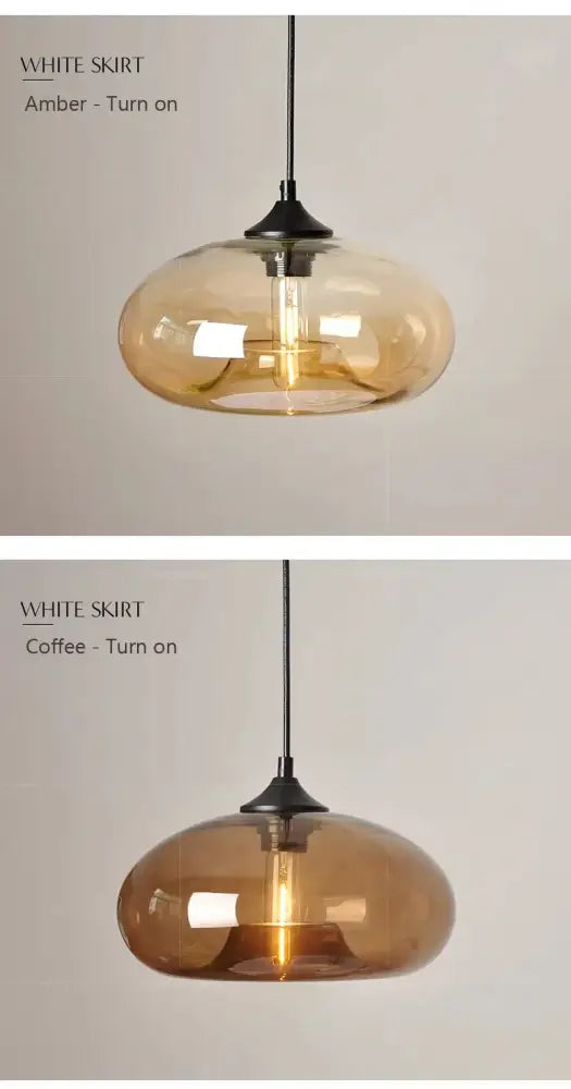 Modern amber & smoky gray glass colorful led pendant lights dining room
