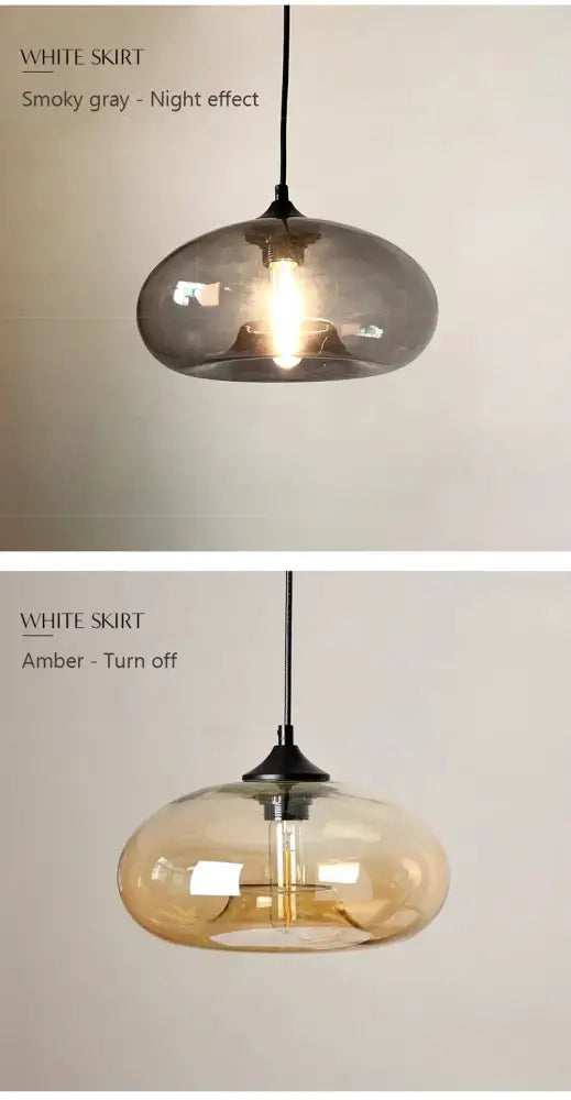 Modern amber & smoky gray glass colorful led pendant lights dining room