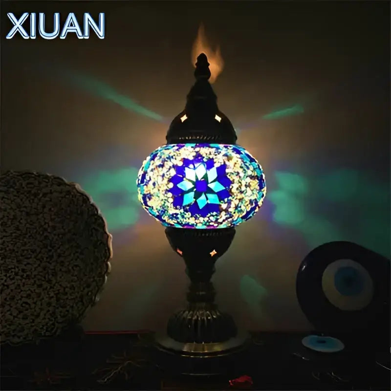 Decorbites colorful mosaic table lamp bedroom brass stained glass