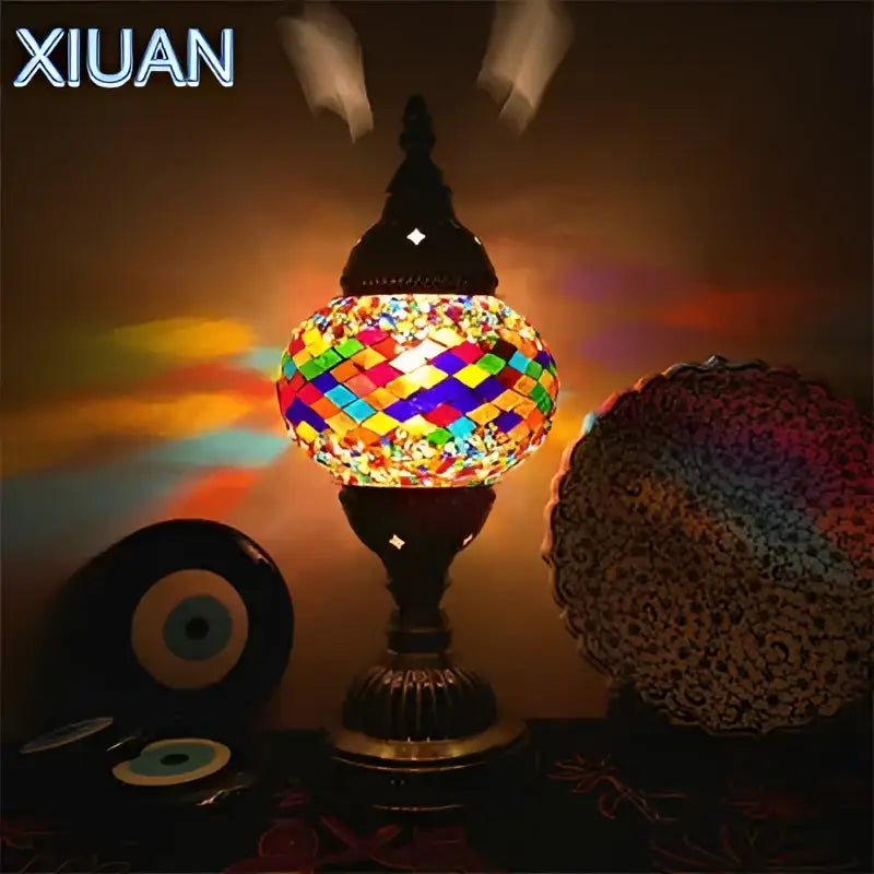 Decorbites colorful mosaic table lamp bedroom brass stained glass