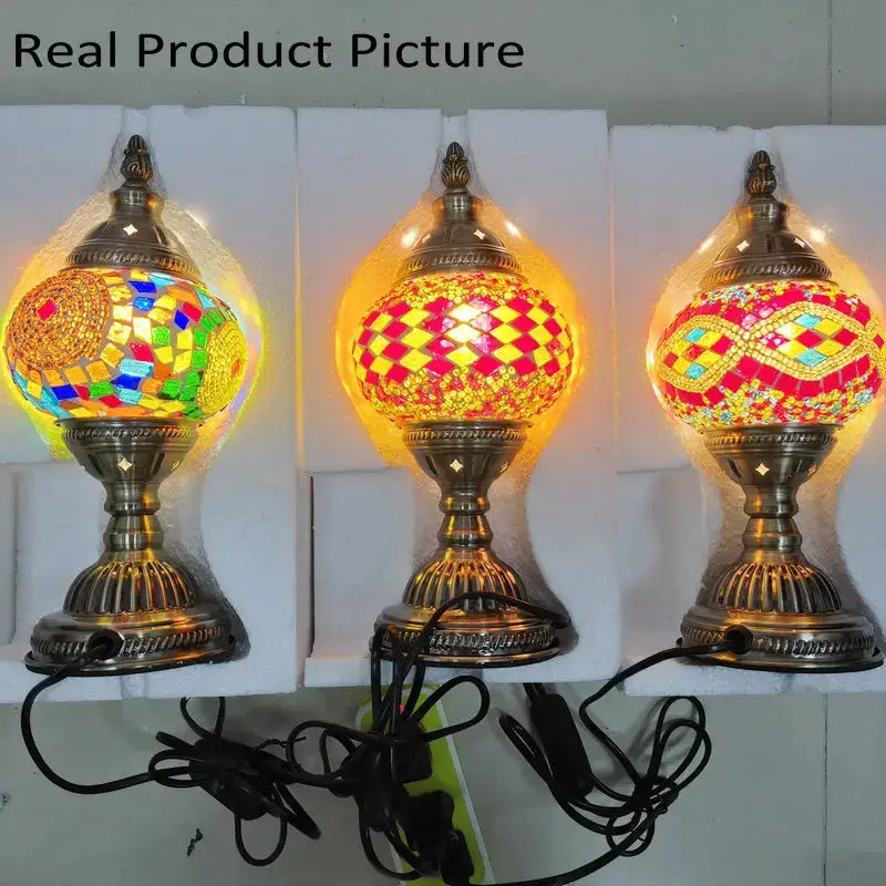 Decorbites colorful mosaic table lamp bedroom brass stained glass