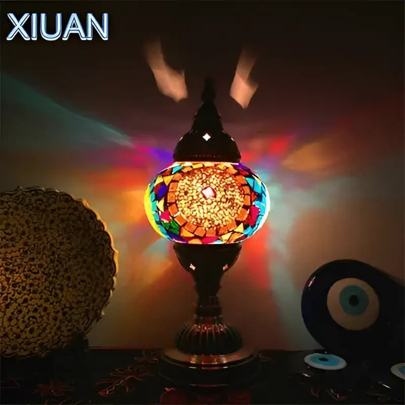 Decorbites colorful mosaic table lamp bedroom brass stained glass