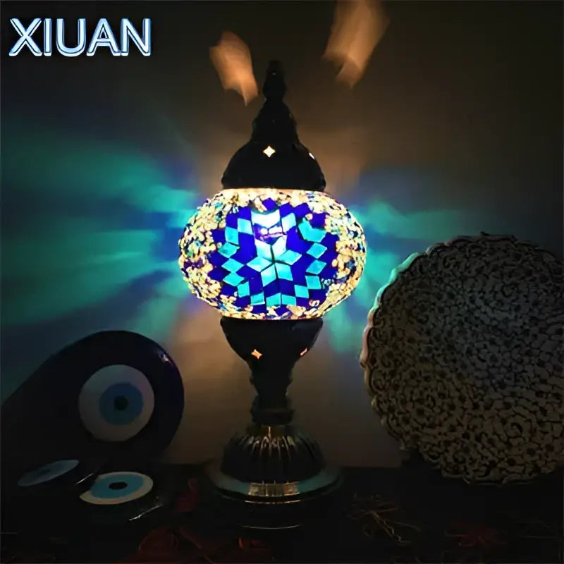 Decorbites colorful mosaic table lamp bedroom brass stained glass