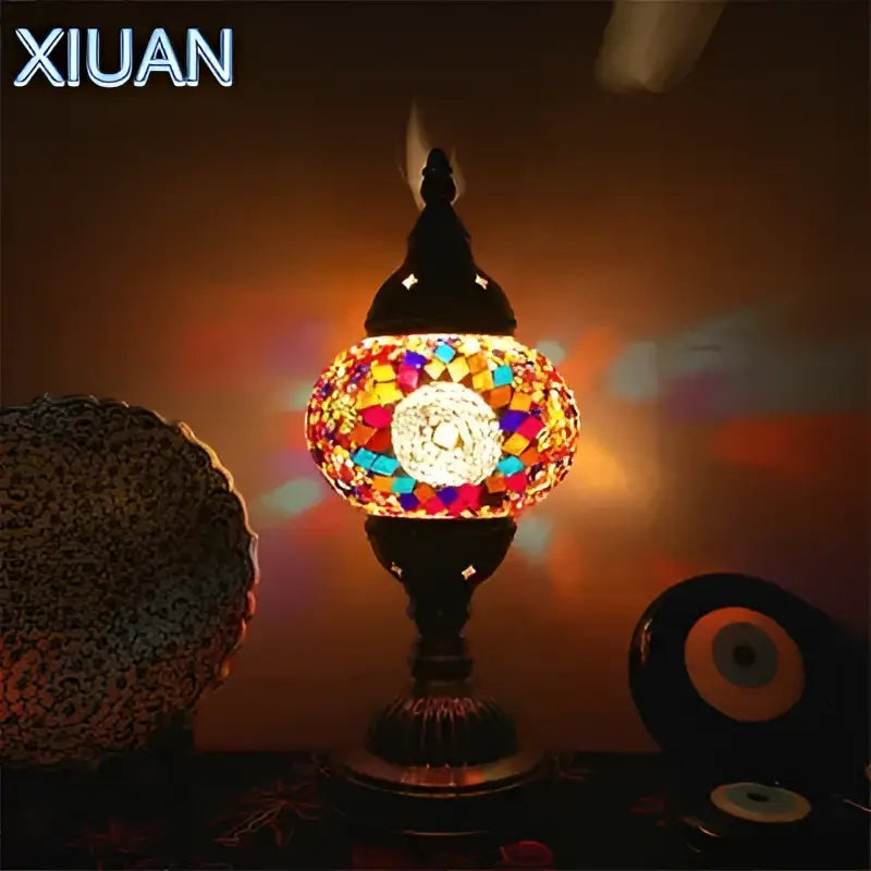 Decorbites colorful mosaic table lamp bedroom brass stained glass