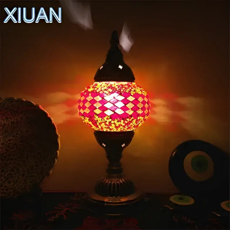 Decorbites colorful mosaic table lamp bedroom brass stained glass