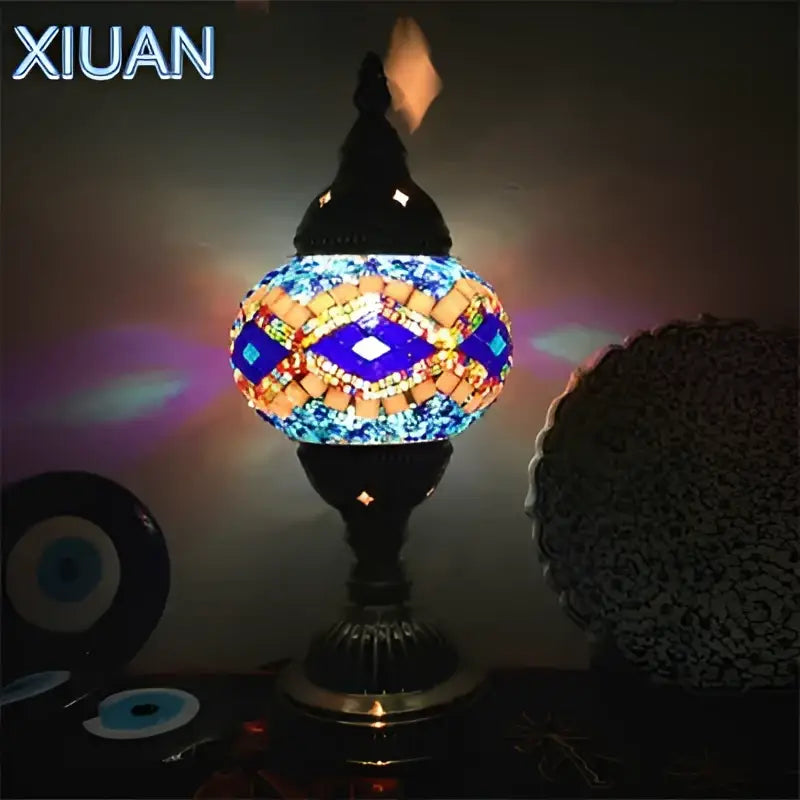 Decorbites colorful mosaic table lamp bedroom brass stained glass