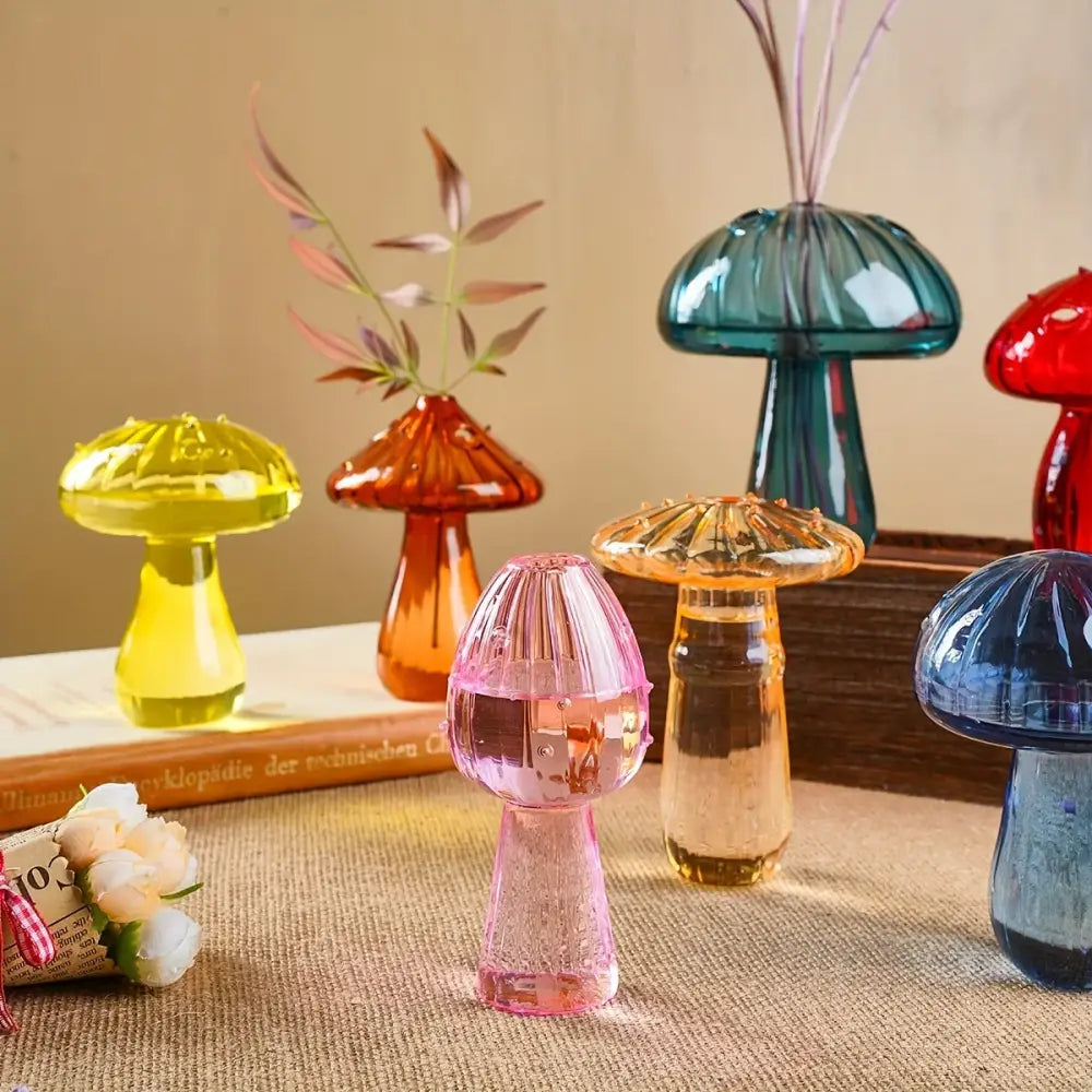 Rainbow gradient glass mushroom vase living room colorful home decor