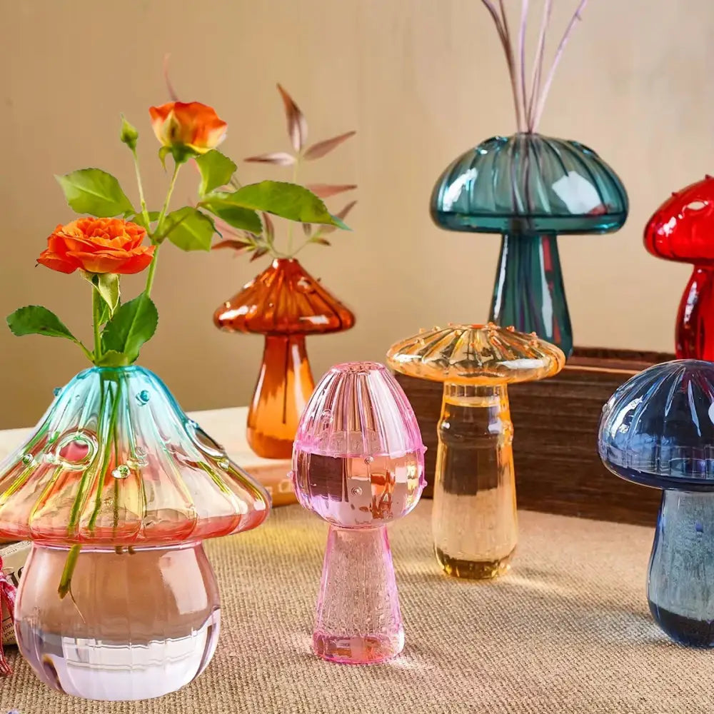 Rainbow gradient glass mushroom vase living room colorful home decor