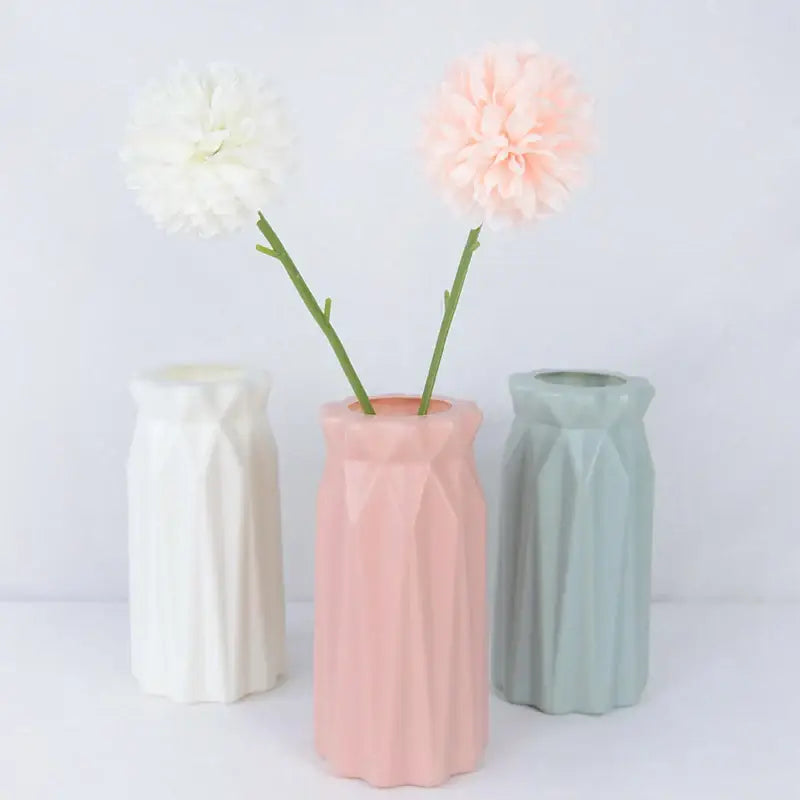 Modern pink & white faceted flower vase for living room home decor