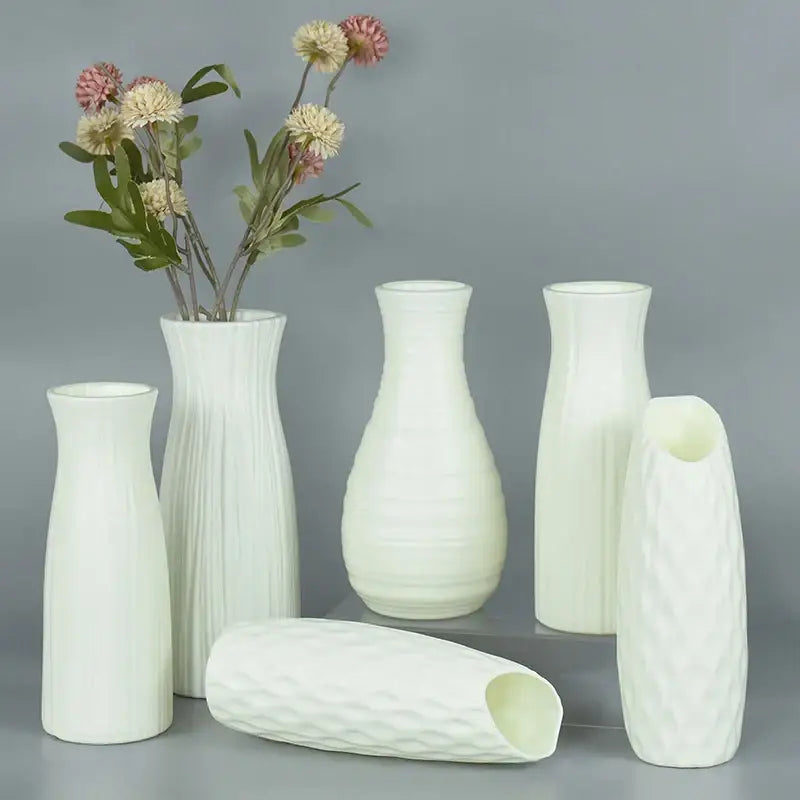 Modern pink & white faceted flower vase for living room home decor
