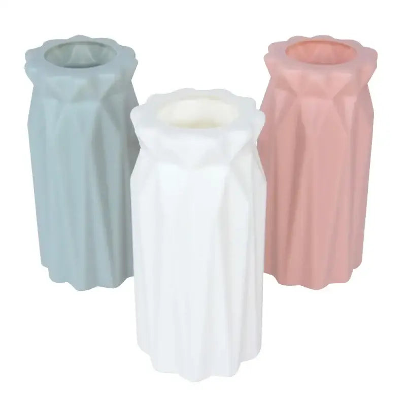 Modern pink & white faceted flower vase for living room home decor