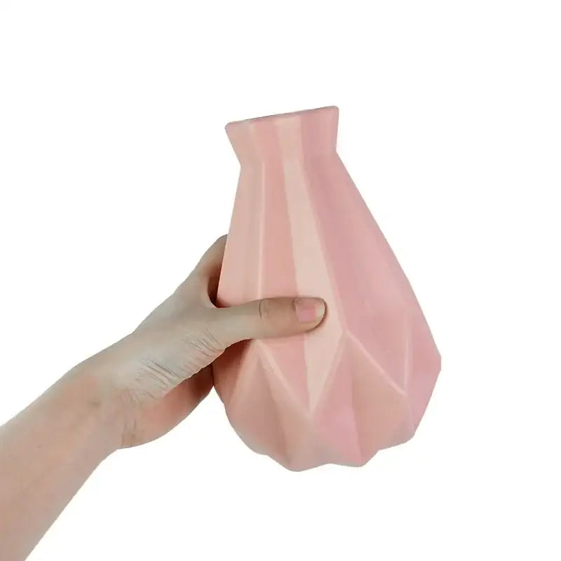 Modern pink & white faceted flower vase for living room home decor