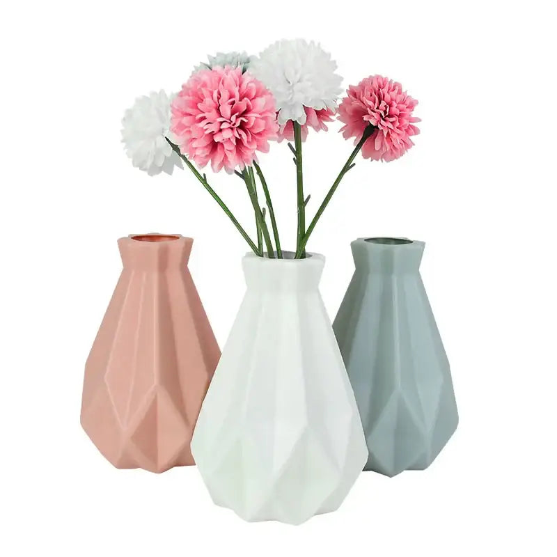 Modern pink & white faceted flower vase for living room home decor