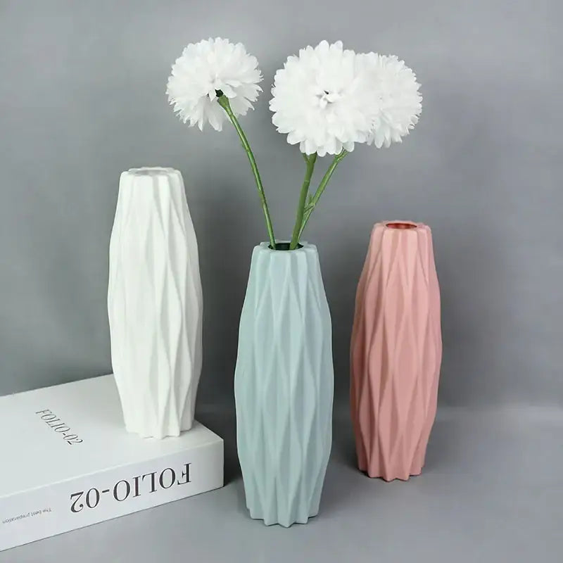 Modern pink & white faceted flower vase for living room home decor