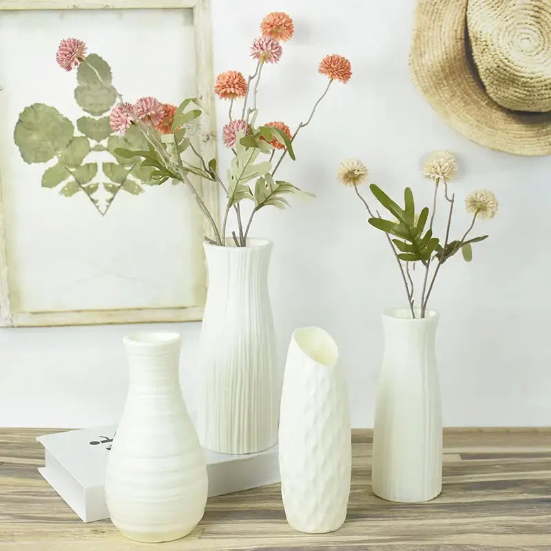 Modern pink & white faceted flower vase for living room home decor