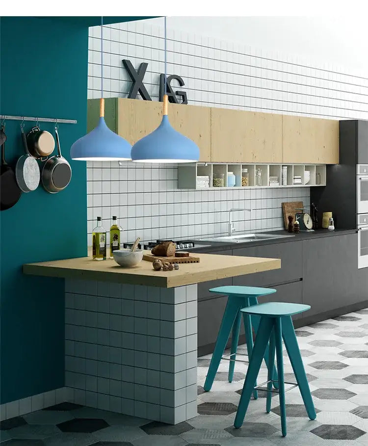 Pastel industrial retro pendant lights kitchen brass hardware