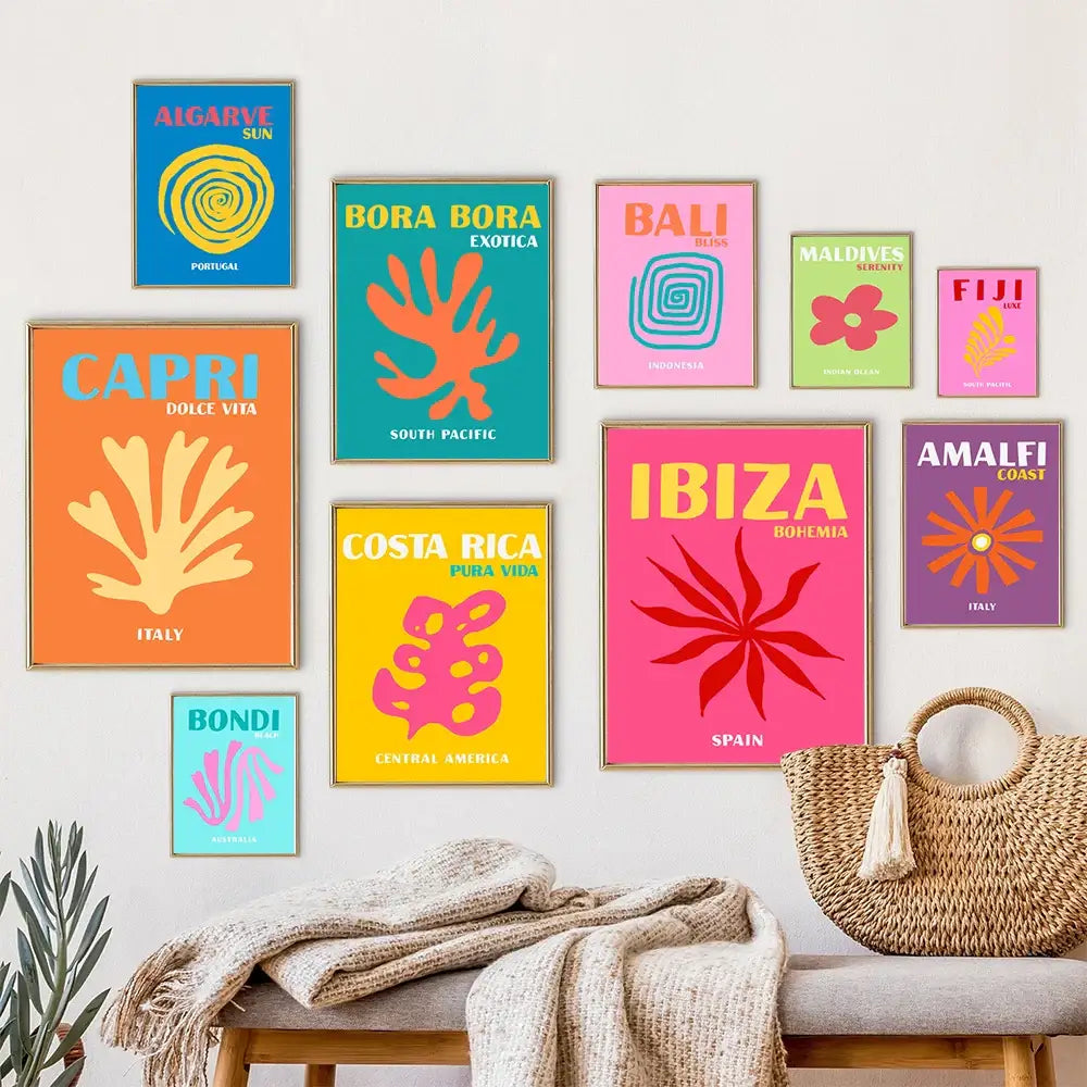 Vibrant yellow miami beach travel posters art print bedroom decor