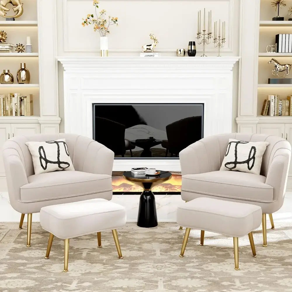 Decorbites comfortable beige bucket armchair and ottoman living room