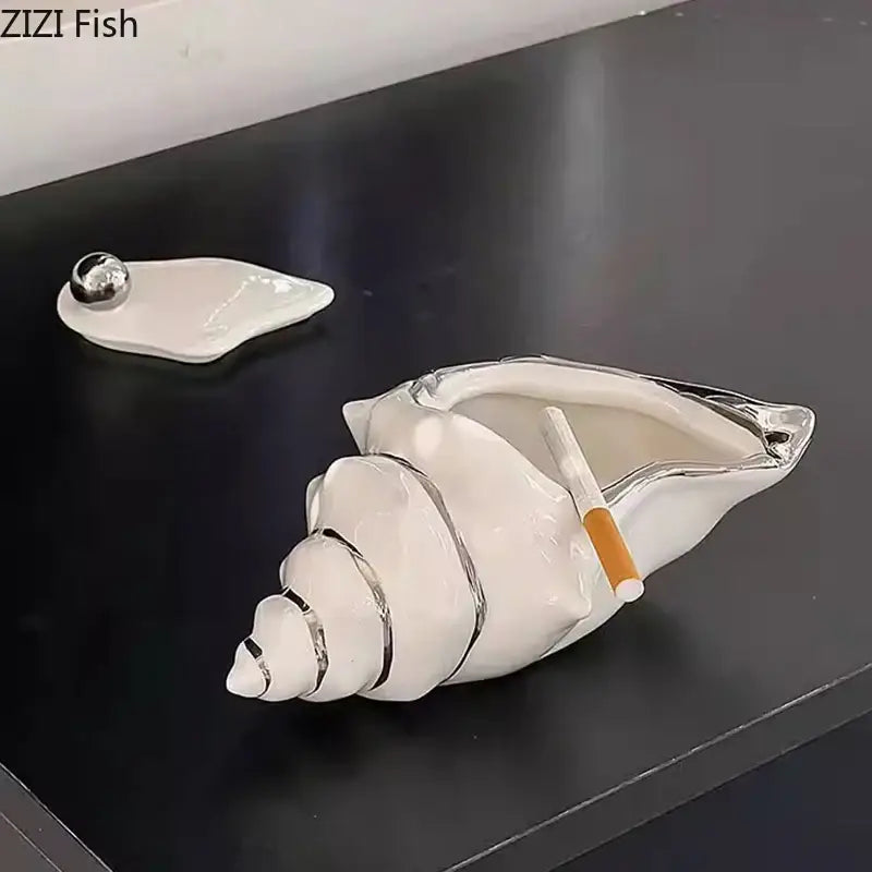 Decorbites conch ashtray silver and white ceramic living room decor