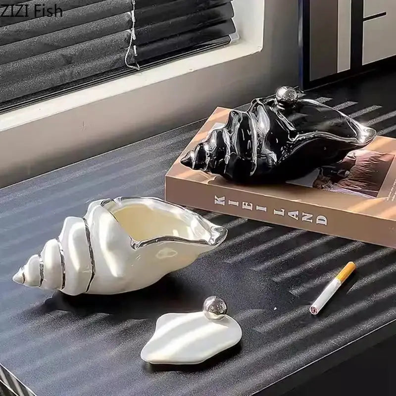 Decorbites conch ashtray silver and white ceramic living room decor