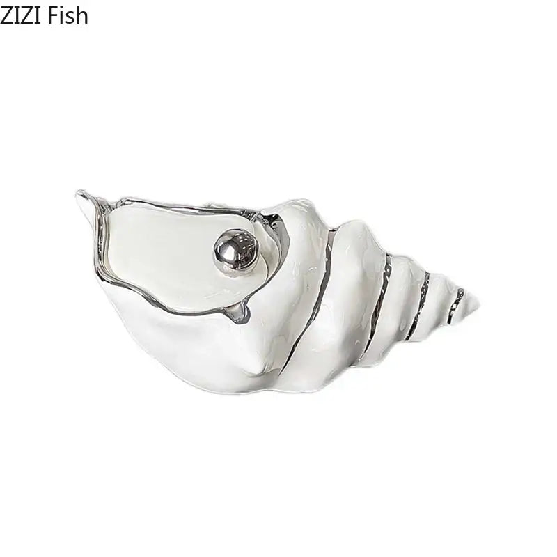 Decorbites conch ashtray silver and white ceramic living room decor