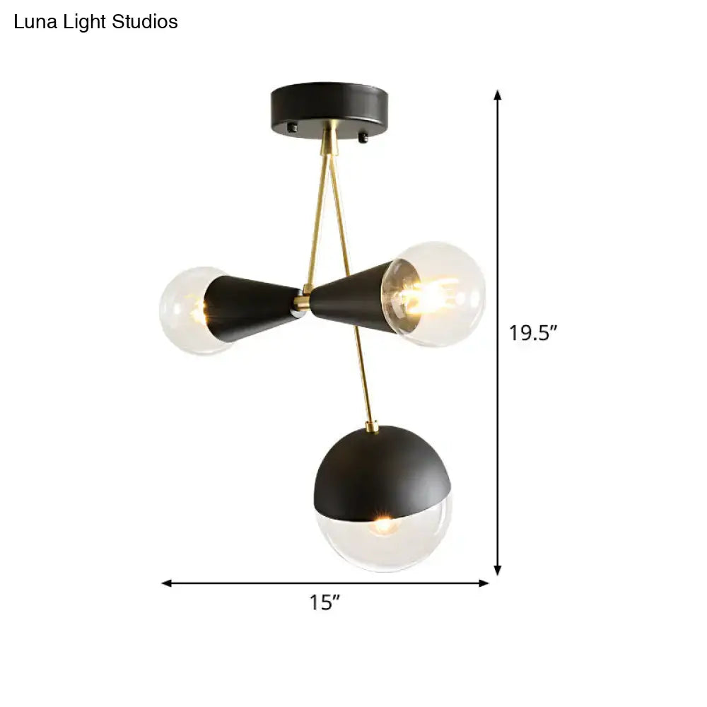 Modern black & brass hourglass semi flush mount – living room light
