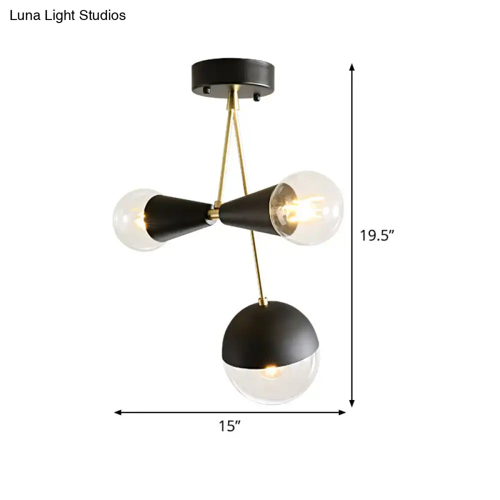 Modern black & brass hourglass semi flush mount – living room light