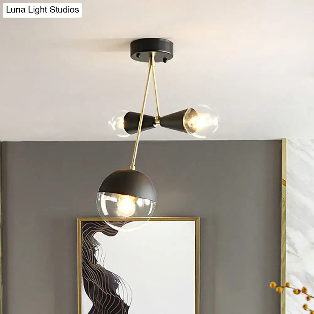 Modern black & brass hourglass semi flush mount – living room light