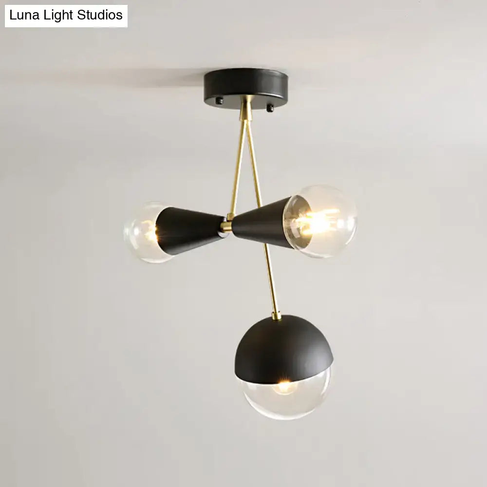 Modern black & brass hourglass semi flush mount – living room light