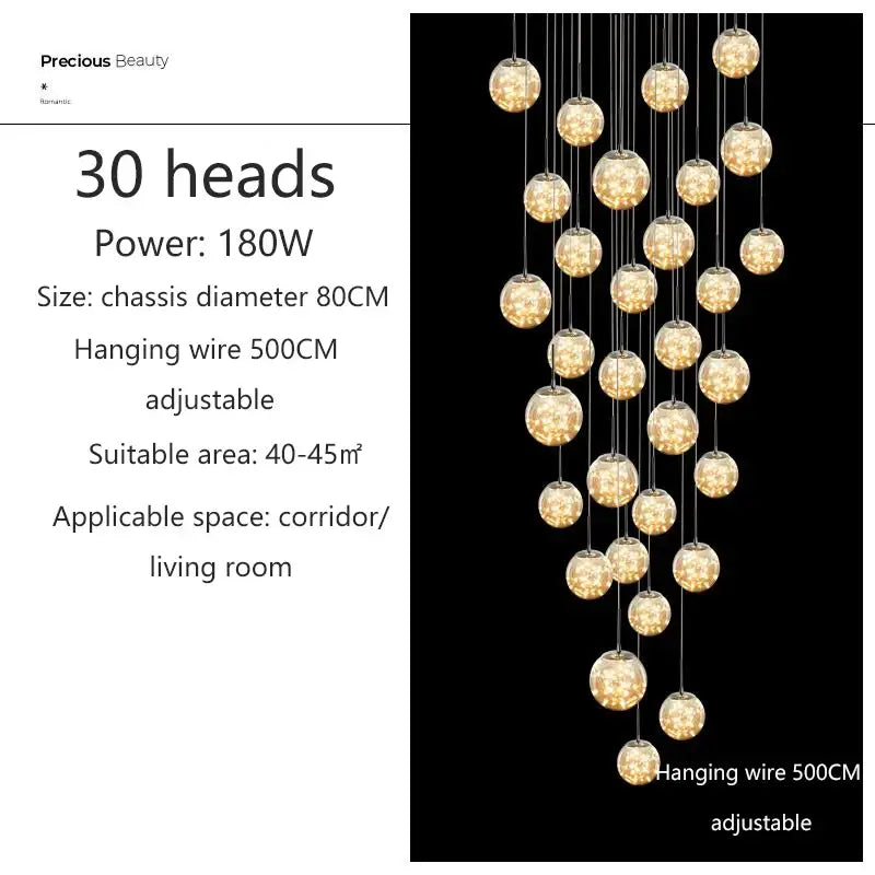 Modern spiral crystal ball chandelier dining room pendant light