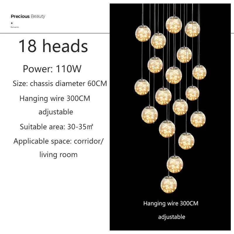 Modern spiral crystal ball chandelier dining room pendant light