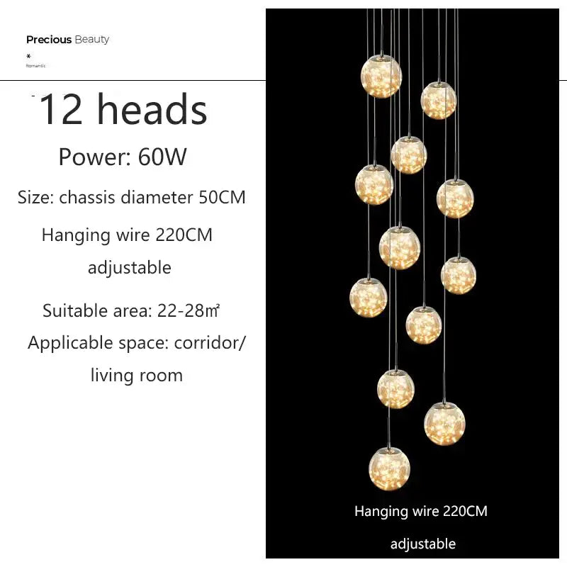 Modern spiral crystal ball chandelier dining room pendant light