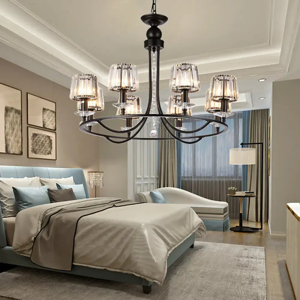 Contemporary crystal black circle hanging light for bedroom