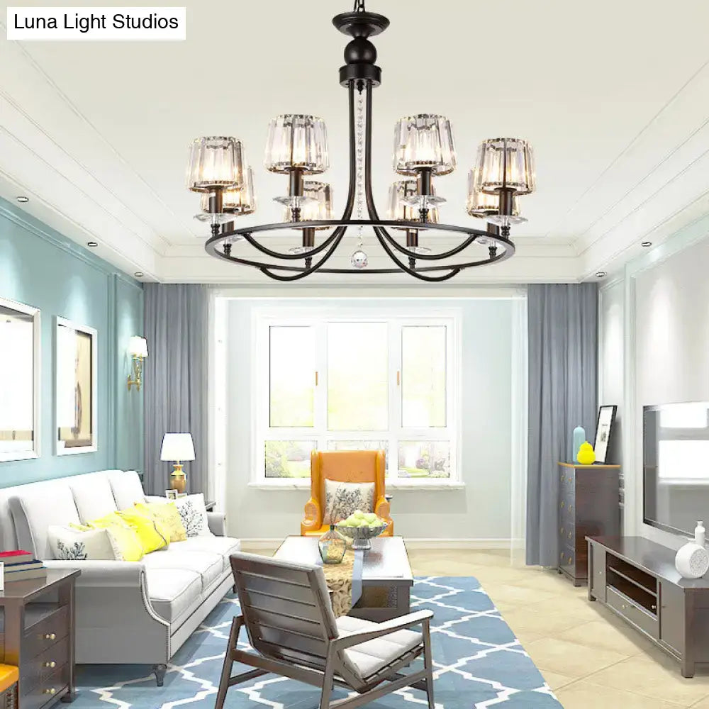 Contemporary crystal black circle hanging light for bedroom