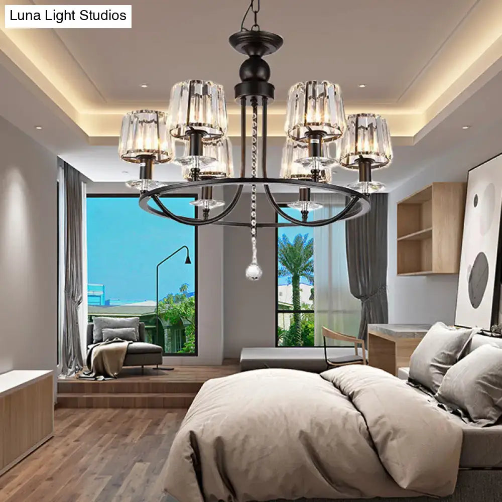 Contemporary crystal black circle hanging light for bedroom