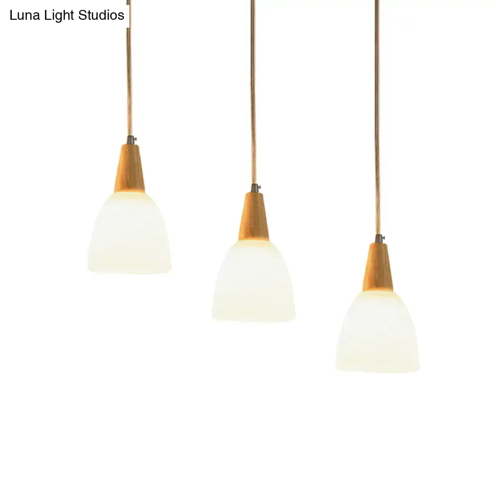 Modern wood and frosted glass dome pendant – dining room 3-light