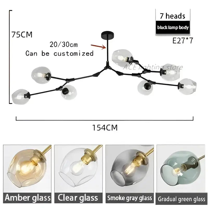 Modern teal glass bubble chandelier living room eight globe light