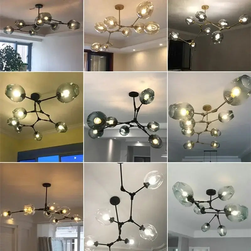 Modern teal glass bubble chandelier living room eight globe light