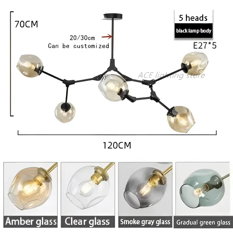 Modern teal glass bubble chandelier living room eight globe light