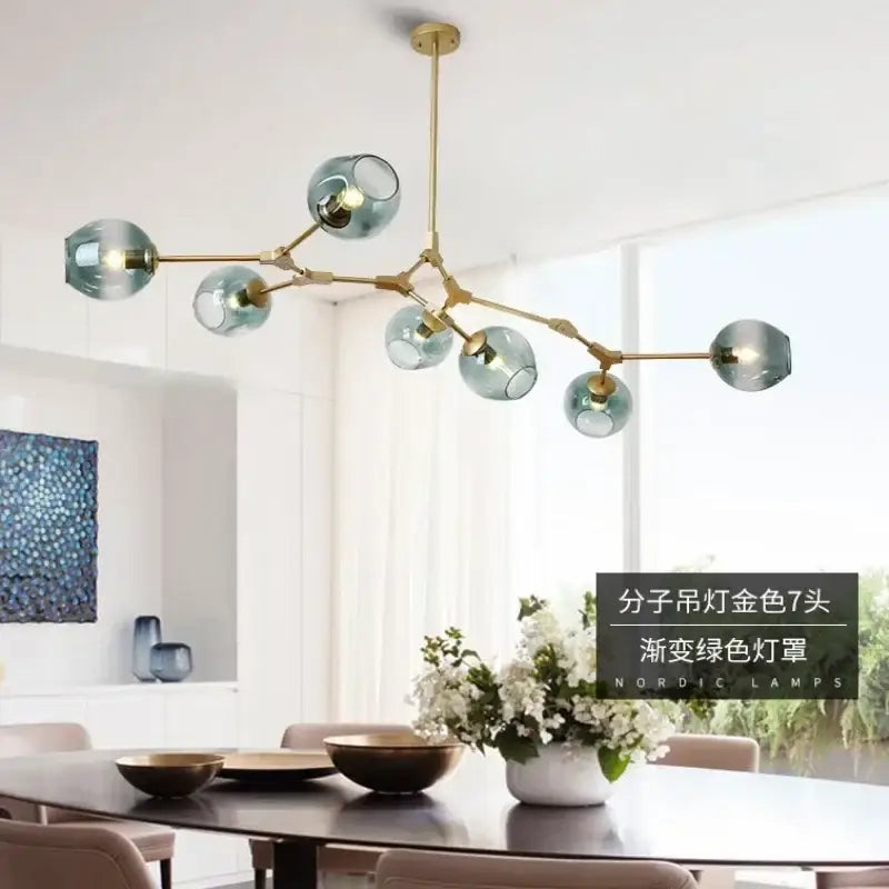 Modern teal glass bubble chandelier living room eight globe light