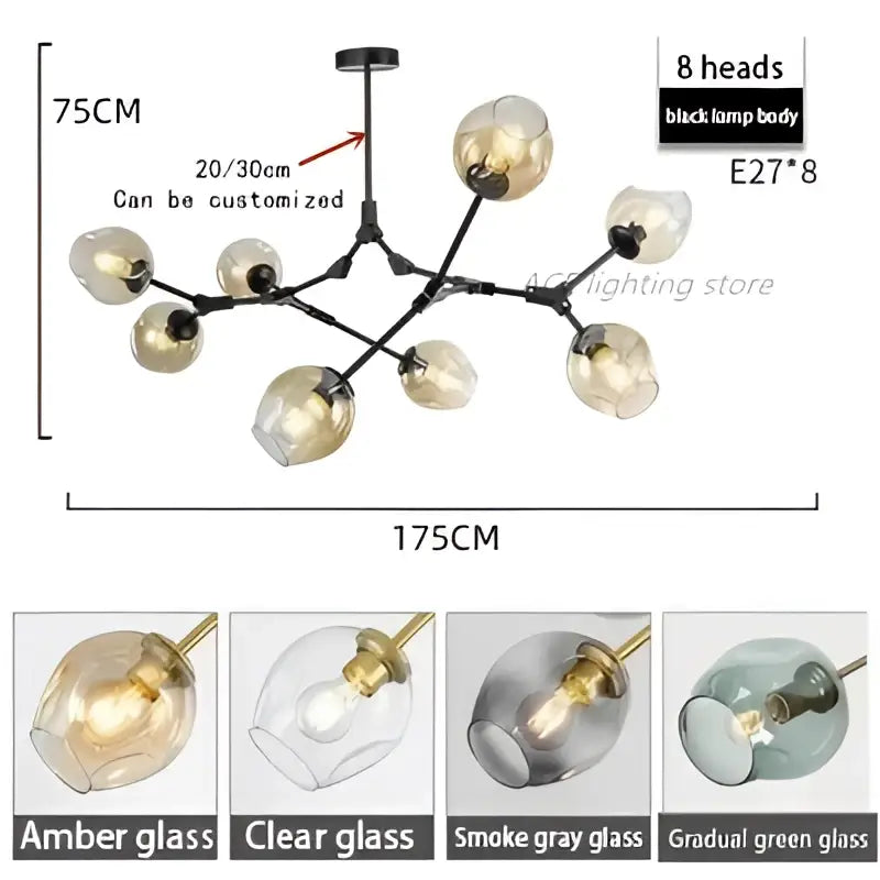 Modern teal glass bubble chandelier living room eight globe light