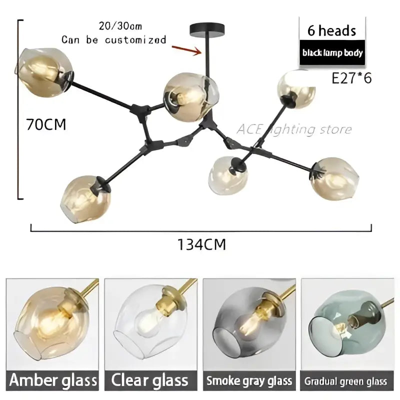 Modern teal glass bubble chandelier living room eight globe light