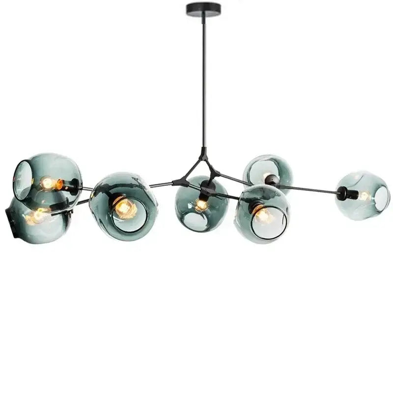 Modern teal glass bubble chandelier living room eight globe light