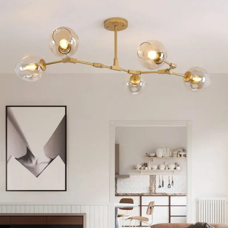 Modern teal glass bubble chandelier living room eight globe light