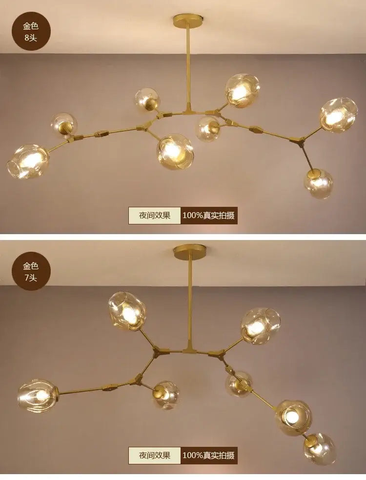 Modern teal glass bubble chandelier living room eight globe light