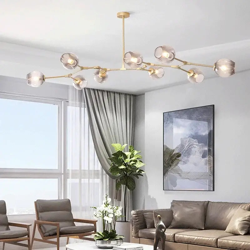 Modern teal glass bubble chandelier living room eight globe light