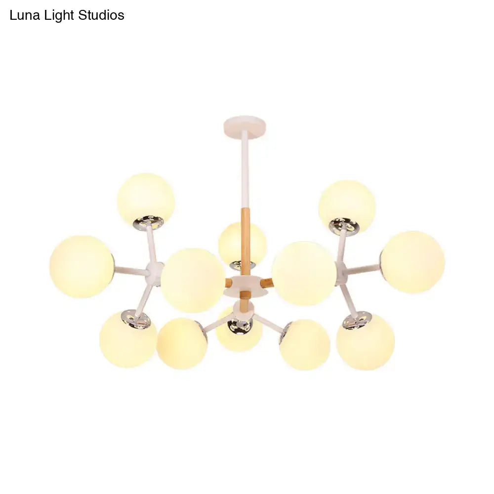 Modern wood and white glass globe chandelier – dining room light