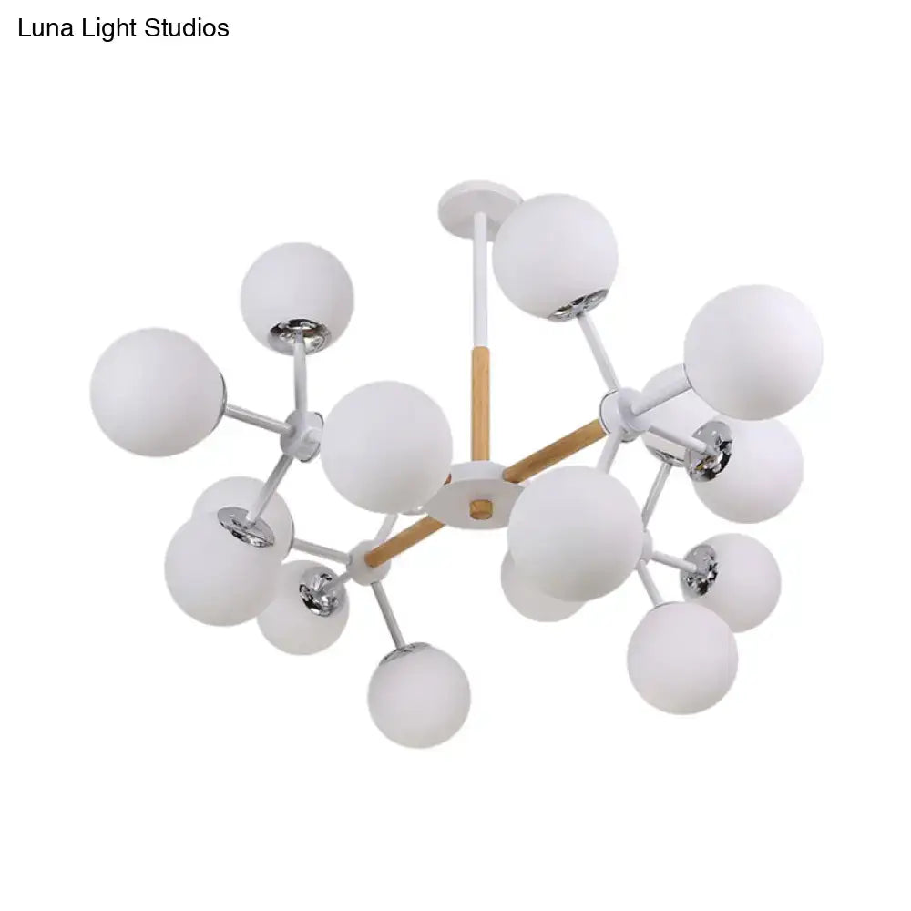 Modern wood and white glass globe chandelier – dining room light