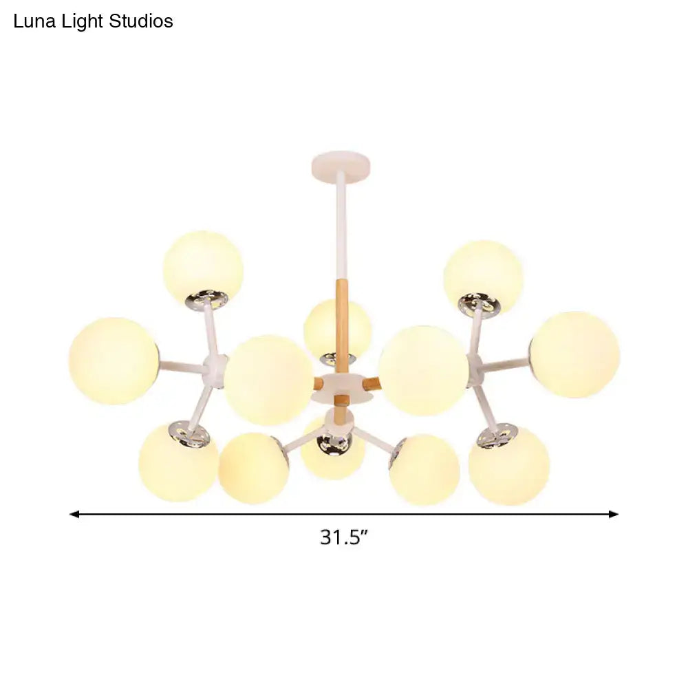 Modern wood and white glass globe chandelier – dining room light